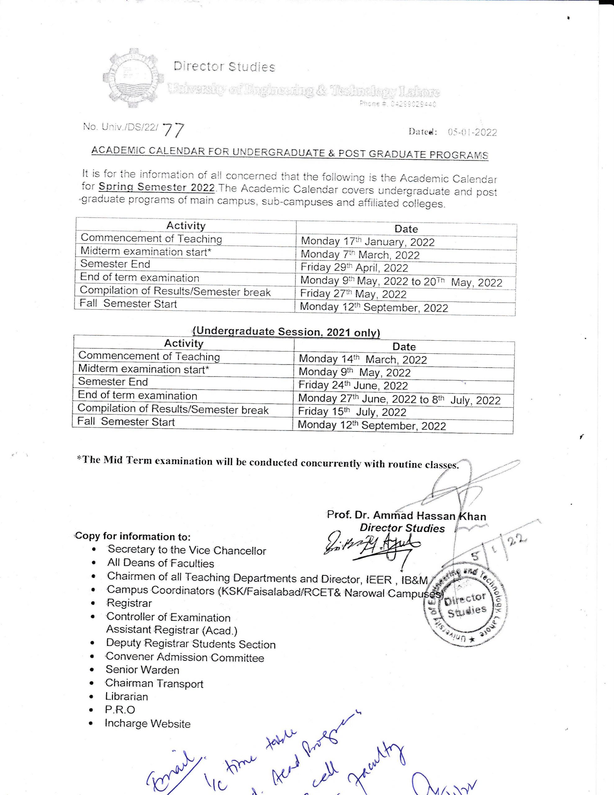 Academic Calendar – Spring Semester 2022 – Mechatronics & Control ...